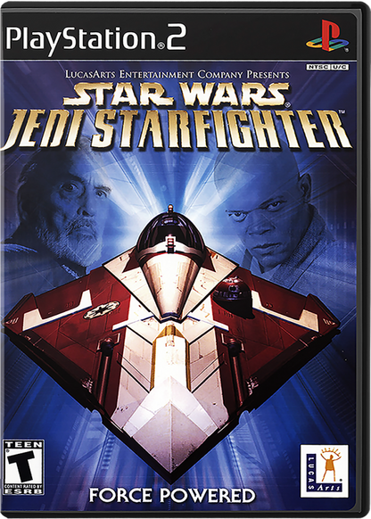 Star Wars: Jedi Starfighter – PlayStation 2 (PS2) video game cover image, space combat action.