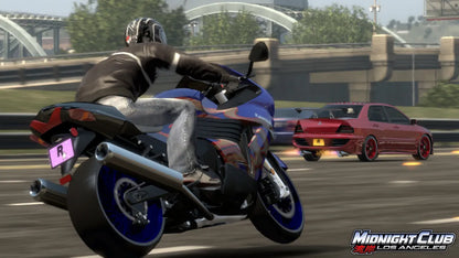 Midnight Club Los Angeles Xbox 360 street racing game open world driving Rockstar Games urban racing customizable cars motorcycles high speed arcade racing city streets multiplayer racing Xbox 360 software video game title gameplay