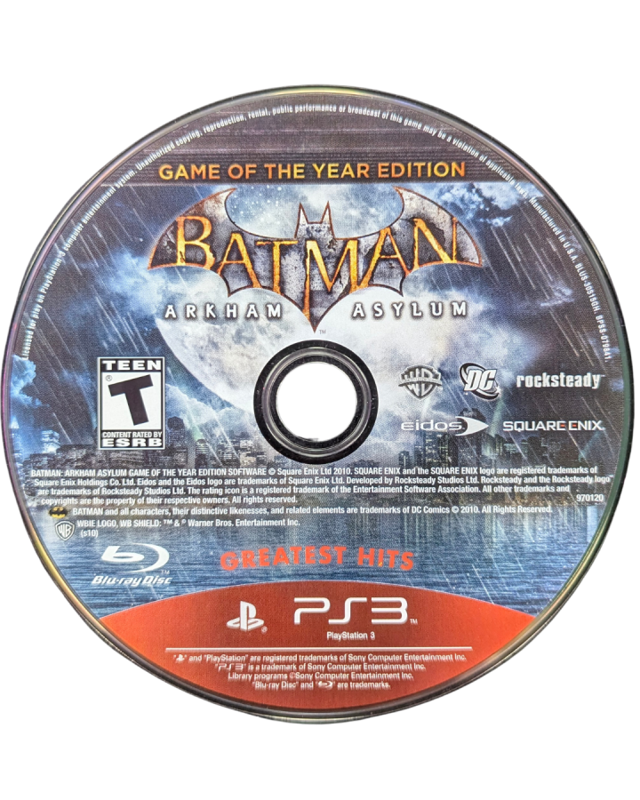 Batman Arkham Asylum & Batman Arkham City Dual Pack Greatest Hits PlayStation 3 PS3 video game, action adventure bundle, superhero combat and stealth gameplay, console title Arkham City Disc 2