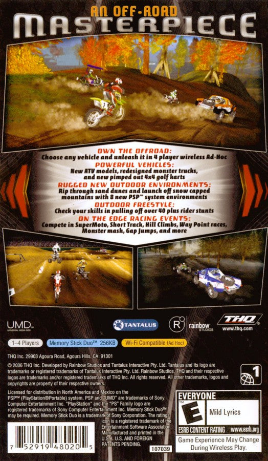 MX vs ATV: On the Edge back of case for PlayStation Portable (PSP) off-road racing game