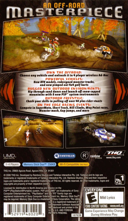MX vs ATV: On the Edge back of case for PlayStation Portable (PSP) off-road racing game