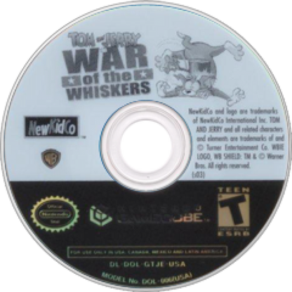 Tom and Jerry in War of the Whiskers GameCube GC video game, action fighting, cartoon-based gameplay, multiplayer, family-friendly, Nintendo GameCube title disc