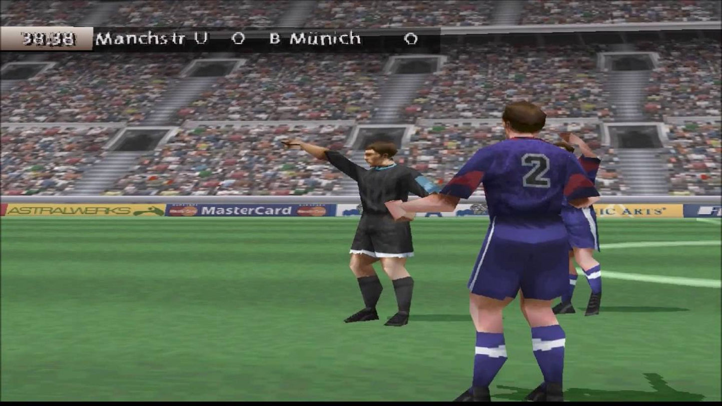 FIFA 99 for PlayStation 1 soccer sports video game featuring official international teams and leagues, realistic gameplay mechanics, tournament and season modes, and classic EA Sports football experience gameplay