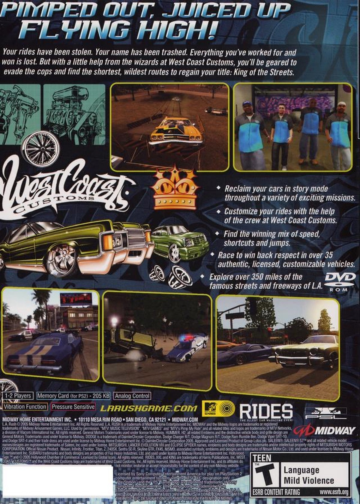 L.A. Rush back cover art for Playstation 2 (PS2) video game