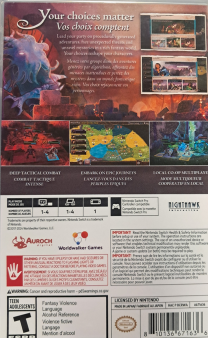 Wildermyth Nintendo Switch inspired design featuring fantasy tactical role playing adventure aesthetic procedurally generated storytelling turn based squad combat evolving heroes rich character development hand illustrated visuals and epic campaign gameplay presentation back cover