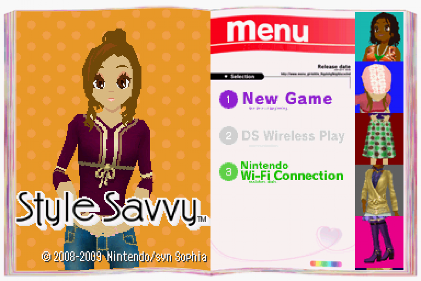 Style Savvy Nintendo DS video game, fashion boutique simulation, clothing design and management gameplay, handheld console title gameplay screenshot
