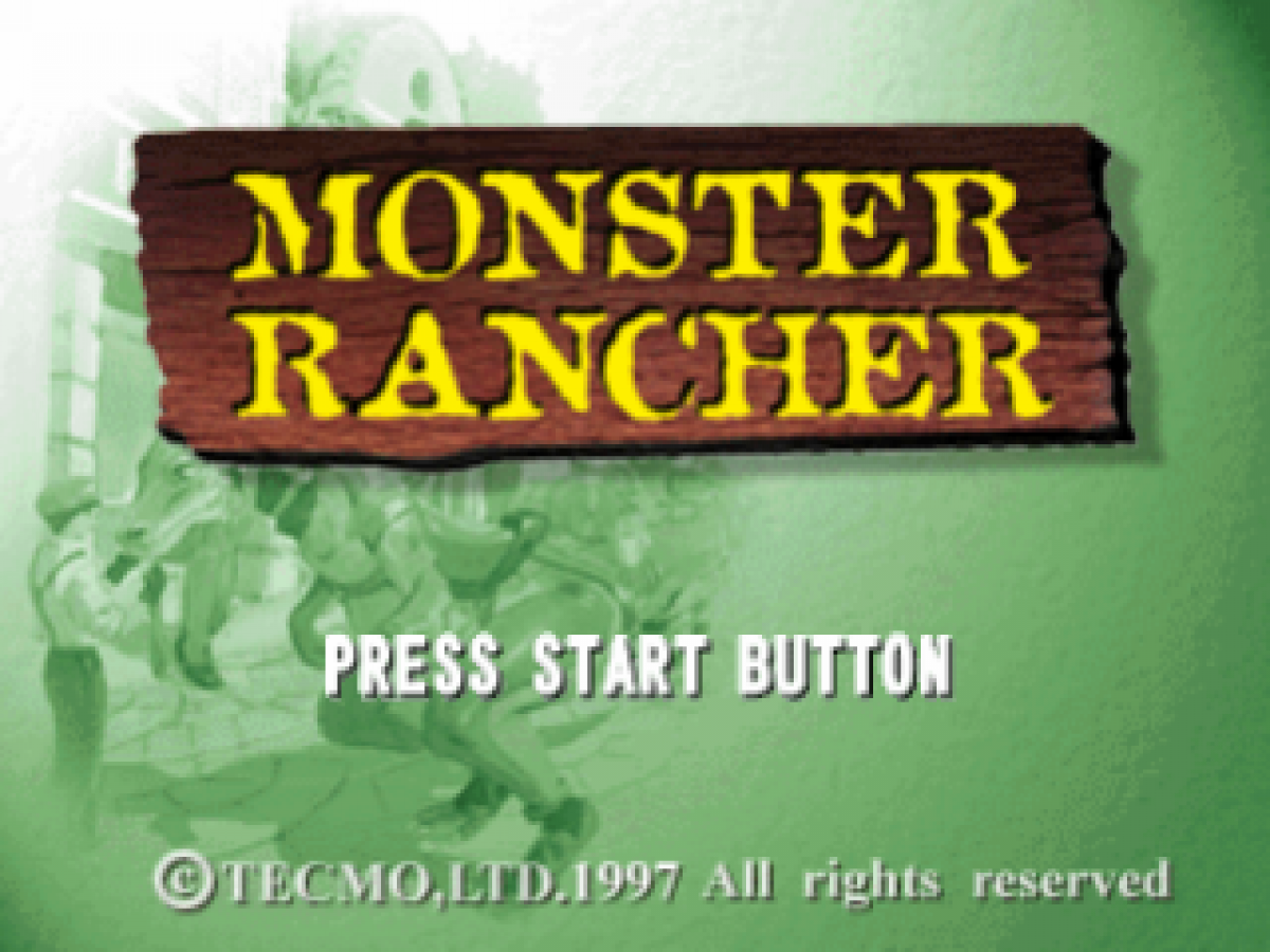 Monster Rancher PlayStation 1 life simulation video game Tecmo raise train battle unique monsters generate creatures from any compact disc ranch management fantasy tournaments E-Everyone animated violence title screen