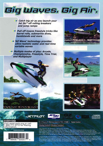 Wave Rally – PlayStation 2 (PS2) video game back of case, arcade water racing.