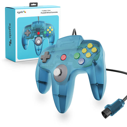 XYAB brand Turbo Teal Nintendo 64 controller wired gaming accessory
