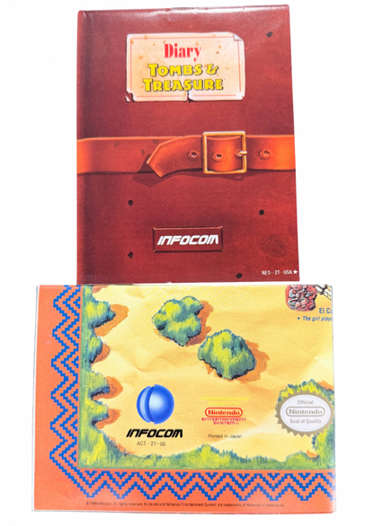 Tombs and Treasure Nintendo Entertainment System NES video game featuring adventure gameplay ancient tomb exploration puzzle solving treasure hunting Egyptian temples mysterious environments enemy encounters and classic 8 bit Nintendo action retro video game collection collectible gaming appeal manuals and inserts