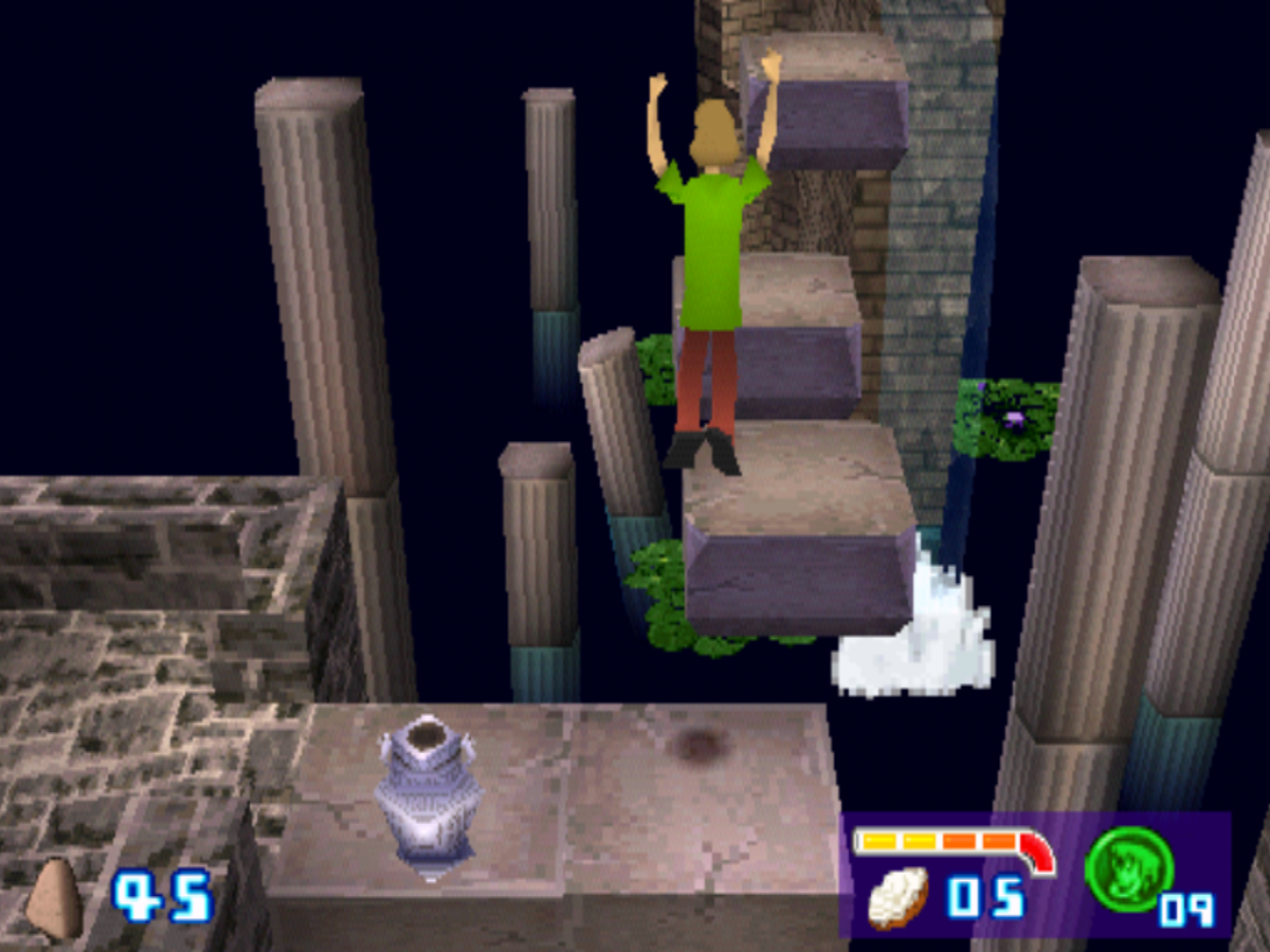 Scooby-Doo! and the Cyber Chase PlayStation 1 PS1 video game, action adventure platformer, mystery-solving gameplay, classic console title gameplay screenshot