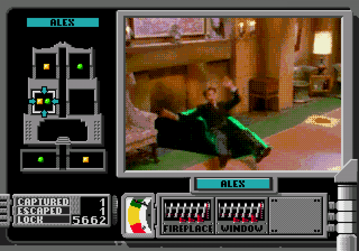 Double Switch Sega CD full motion video FMV interactive movie puzzle game surveillance camera switching traps gameplay starring Corey Haim suspense thriller mansion setting live action footage branching story retro gaming Sega CD software video game title gameplay