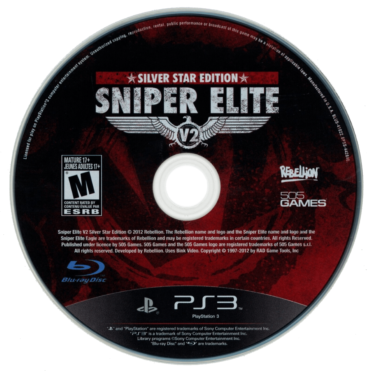 Sniper Elite V2 Silver Star Edition disc art for PlayStation 3 (PS3) video game