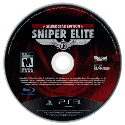 Sniper Elite V2 Silver Star Edition disc art for PlayStation 3 (PS3) video game