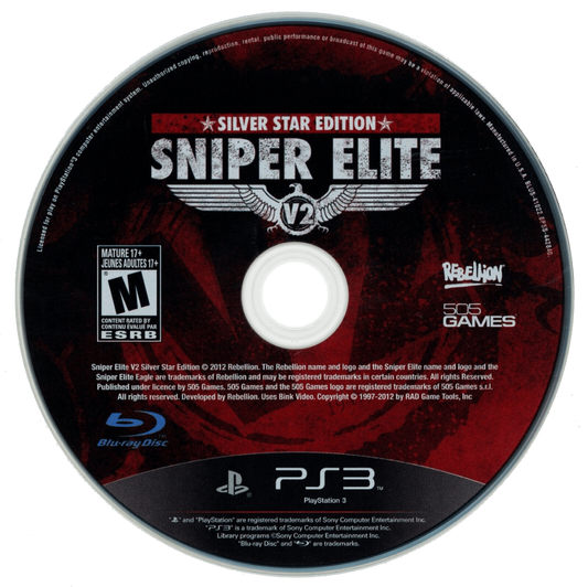 Sniper Elite V2 Silver Star Edition disc art for PlayStation 3 (PS3) video game