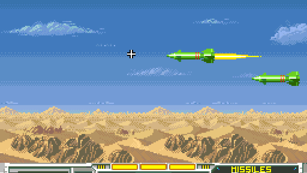 Super Scope 6 Super Nintendo Entertainment System SNES shooting gallery video game compilation featuring LazerBlazer Blastris and missile commands sub-games Konami pack-in title gameplay screenshot