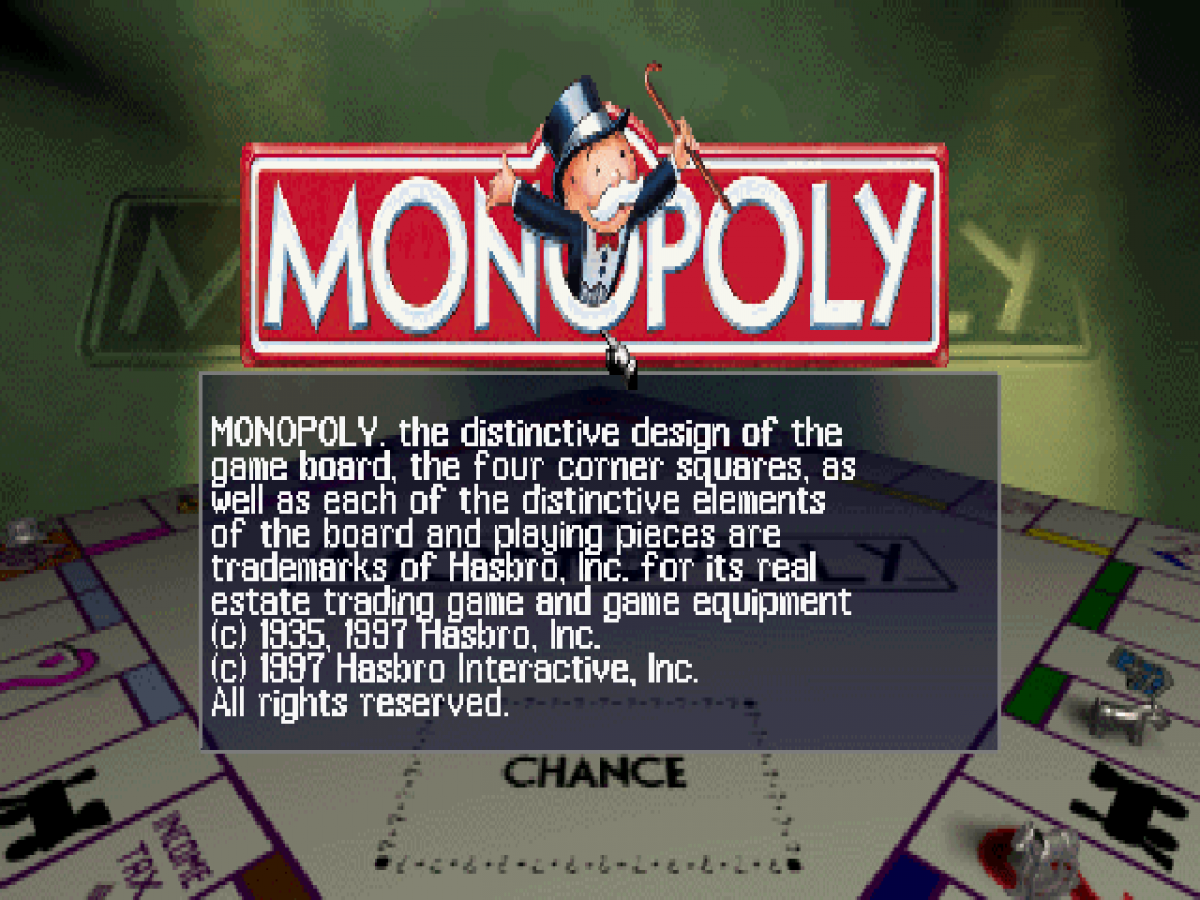 Monopoly title card for PlayStation 1 (PS1) retro video game