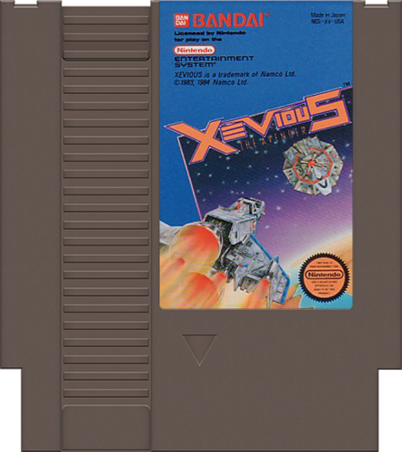 Xevious Nintendo Entertainment System NES for arcade shooter video game fans featuring vertical scrolling space combat air and ground attacks futuristic enemy forces power ups challenging stages classic Namco gameplay retro Nintendo entertainment collectible gaming appeal cartridge