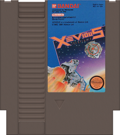 Xevious Nintendo Entertainment System NES for arcade shooter video game fans featuring vertical scrolling space combat air and ground attacks futuristic enemy forces power ups challenging stages classic Namco gameplay retro Nintendo entertainment collectible gaming appeal cartridge