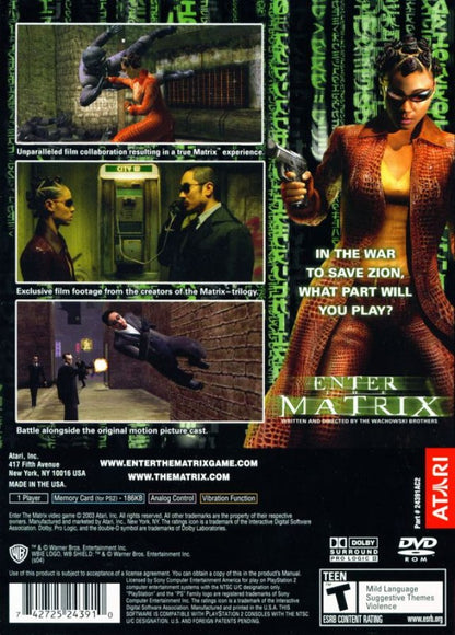 Enter the Matrix [Greatest Hits] back of case for PlayStation 2 (PS2) action-adventure video game based on The Matrix film series