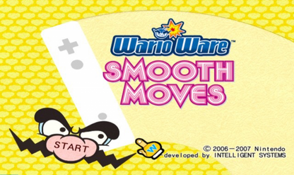 WarioWare Smooth Moves Wii game featuring fast-paced motion-controlled microgames, quirky humor, and chaotic party gameplay using Wii Remote gestures title screen