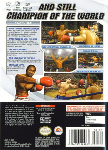 Knockout Kings 2003 GameCube boxing sports video game EA Sports boxing simulation professional fighters career mode championship bouts realistic punches training mode retro Nintendo GameCube game disc classic sports title boxing gameplay ring combat arcade simulation back cover