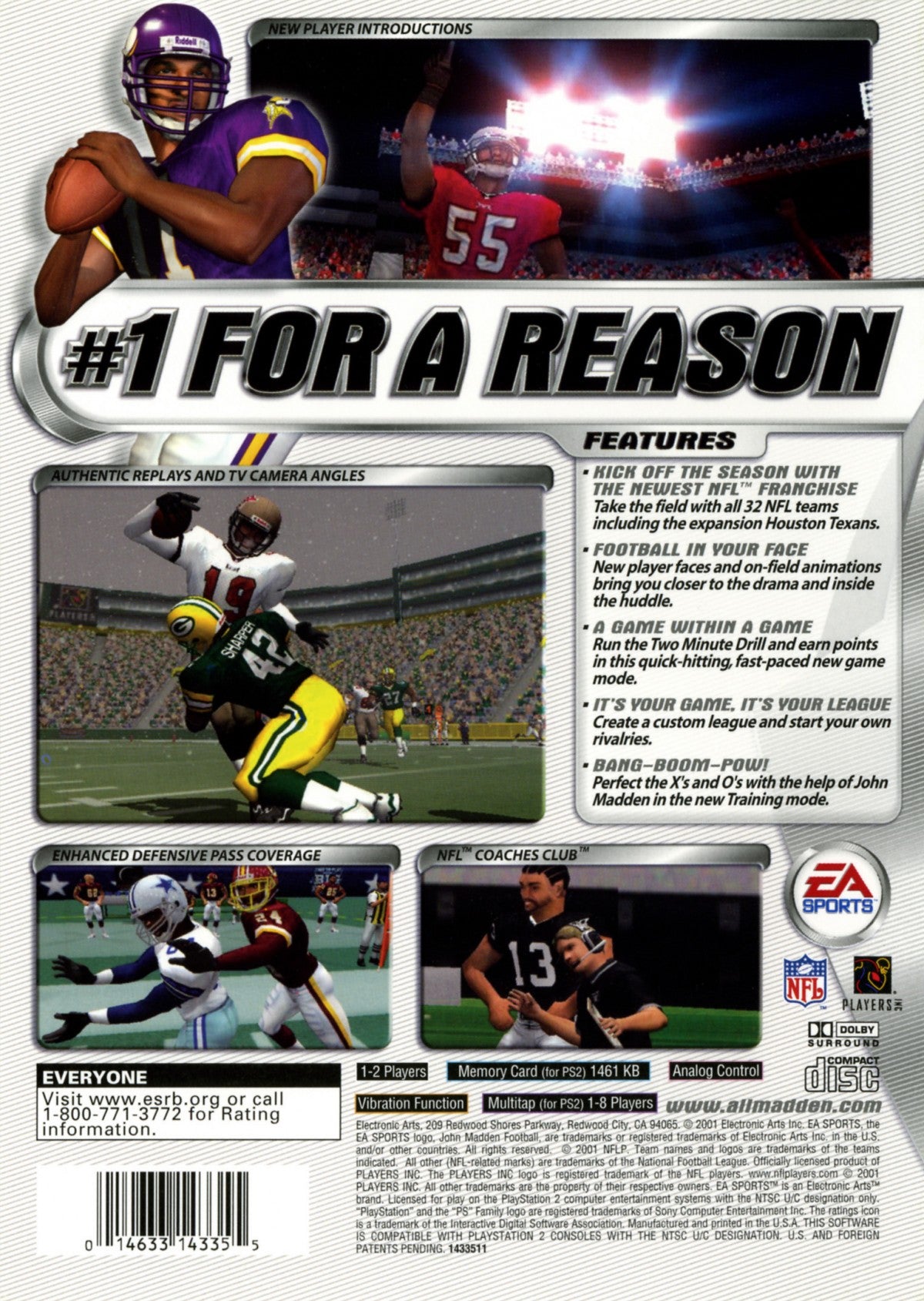Madden NFL 2002 back cover art for PlayStation 2 (PS2) sports video game