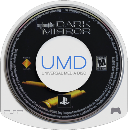 Syphon Filter Dark Mirror UMD cover art for Playstation Portable (PSP) video game.