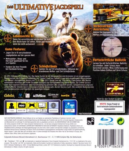 Cabela's Big Game Hunter 2012 back cover art for PlayStation 3 (PS3) video game