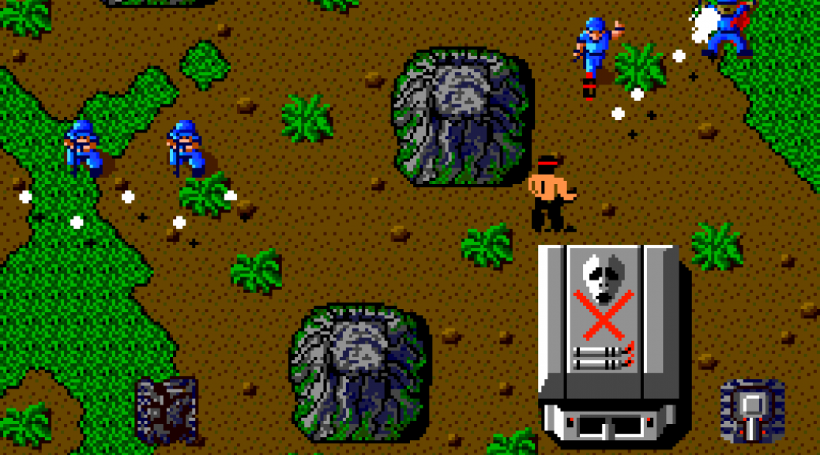 Ikari Warriors for Nintendo Entertainment System top down run and gun shooter featuring military combat co op gameplay enemy soldiers tanks and arcade style action gameplay 