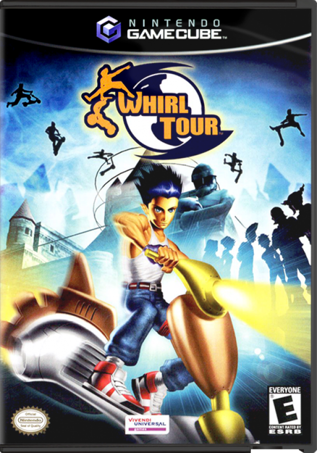 Whirl Tour cover art for GameCube game featuring extreme skateboarding action and high-speed arcade stunt gameplay