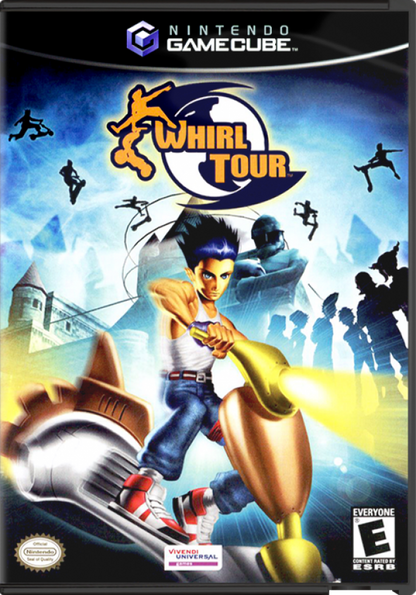 Whirl Tour cover art for GameCube game featuring extreme skateboarding action and high-speed arcade stunt gameplay