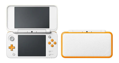 Orange and White New Nintendo 2DS XL handheld gaming system featuring large dual screens touch screen controls built in NFC amiibo support portable foldable design ergonomic controls compatibility with Nintendo 3DS and Nintendo DS games collectible gaming appeal