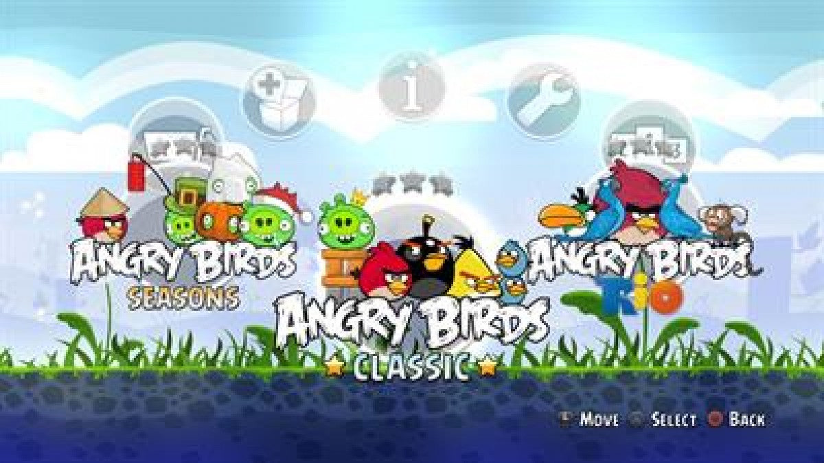 Angry Birds Trilogy PlayStation 3 PS3 for puzzle video game fans featuring Angry Birds gameplay physics based challenges slingshot mechanics destructible structures colorful levels strategic aiming and classic bird launching action across multiple Angry Birds games collectible Sony PlayStation gaming appeal selection screen