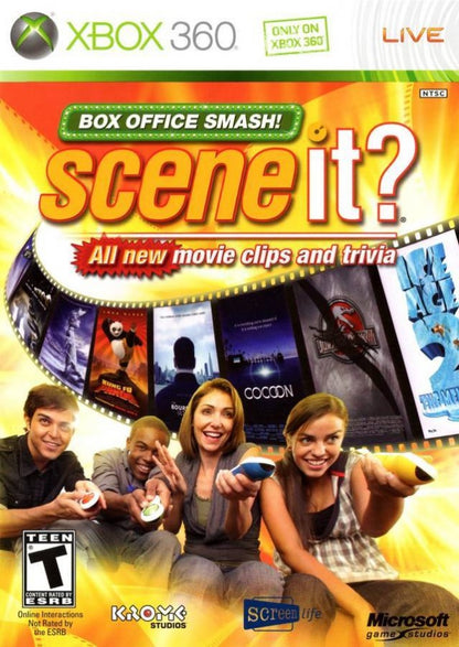 Scene It? Box Office Smash cover art for Xbox 360 (X360) movie trivia party video game