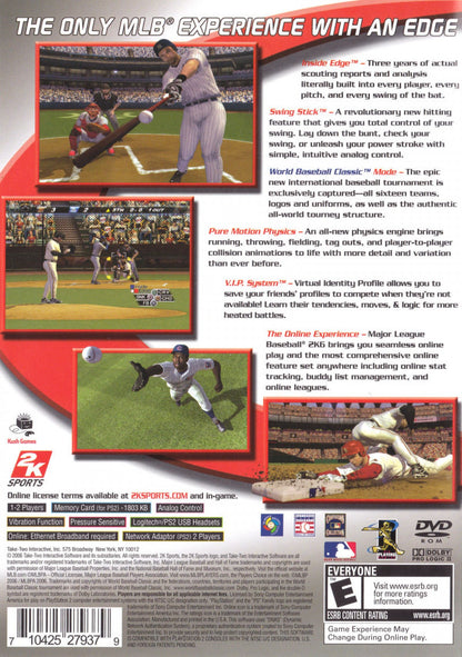 Major League Baseball 2K6 back of case for PlayStation 2 (PS2) retro baseball video game