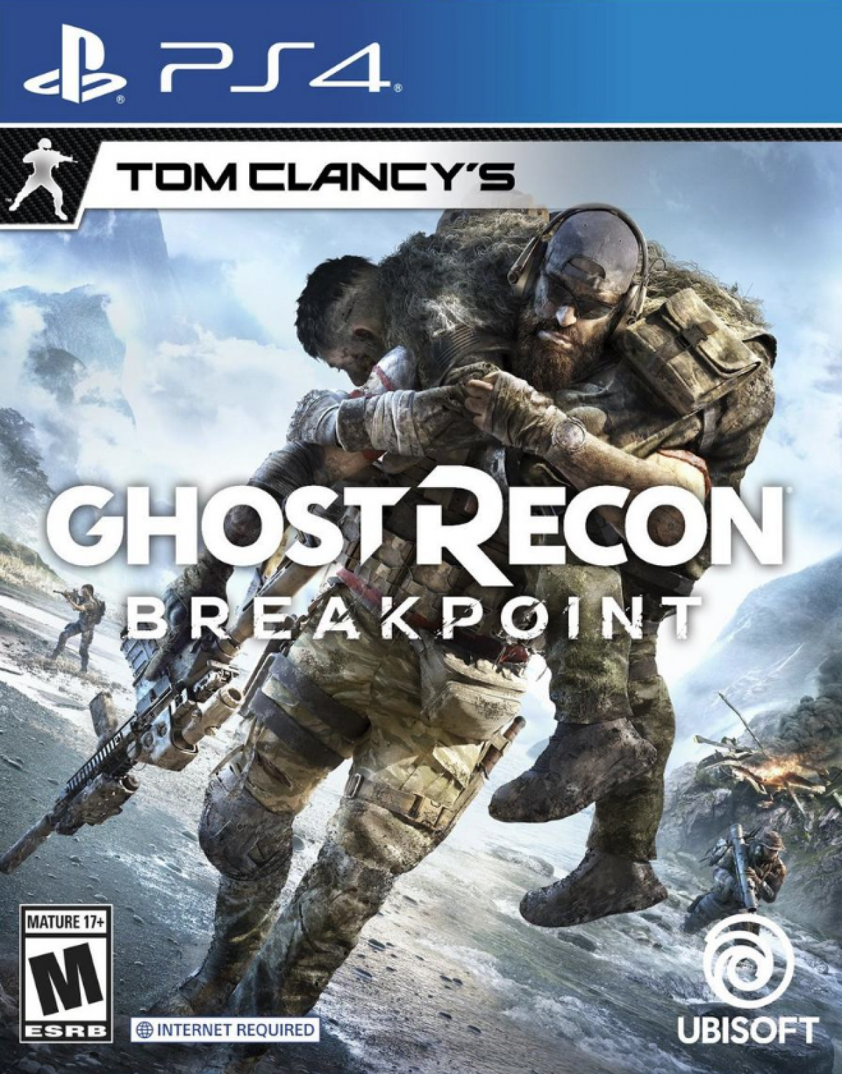 Tom Clancy's Ghost Recon: Breakpoint – PlayStation 4 (PS4) video game cover image, tactical third-person shooter.