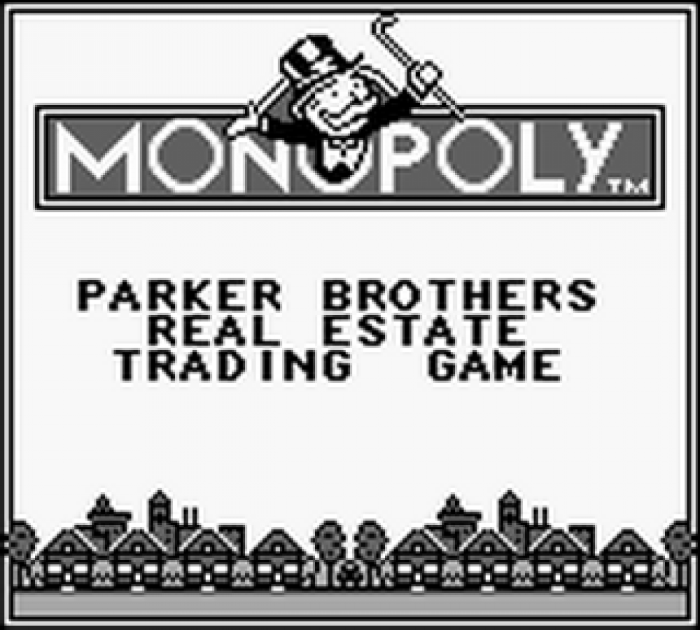 Monopoly board game video game adaptation for the classic Nintendo Game Boy handheld console main menu title screen