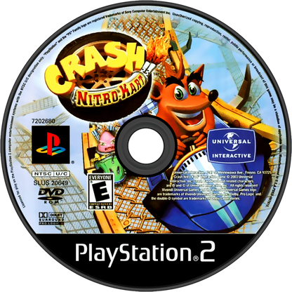 Crash Nitro Kart for PlayStation 2 with kart racing and colorful platform-themed tracks disc