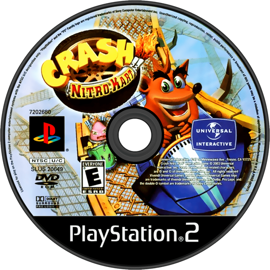 Crash Nitro Kart for PlayStation 2 with kart racing and colorful platform-themed tracks disc