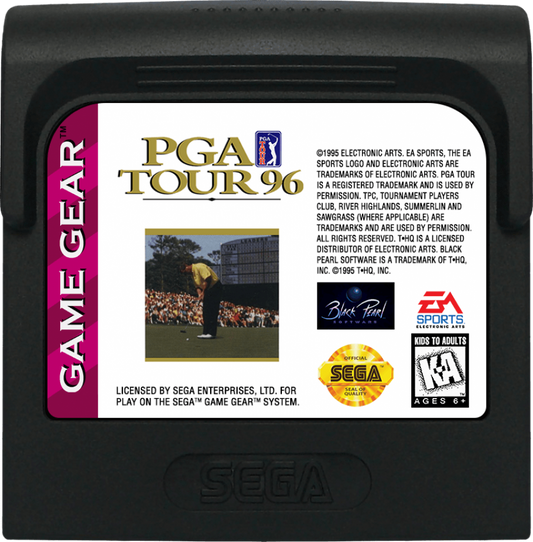 PGA Tour 96 cartridge cover art for SEGA Game Gear golf video game.