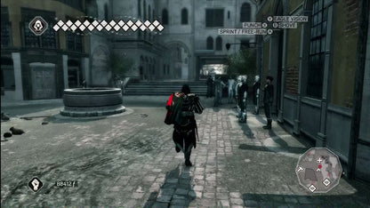 Assassin's Creed II Platinum Hits Xbox 360 open-world action-adventure stealth video game Ubisoft Ezio Auditore Renaissance Italy assassin brotherhood vendetta Florence Venice Monteriggioni exploration parkour climbing tombs codex pages Leonardo da Vinci historical fiction gameplay screenshot