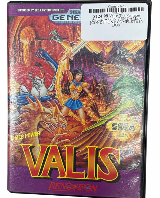 Valis The Fantasm Soldier Sega Genesis GEN for retro video game enthusiasts featuring side scrolling action platforming gameplay anime inspired fantasy adventure sword combat magical abilities challenging enemies colorful stages and collectible gaming appeal front cover art