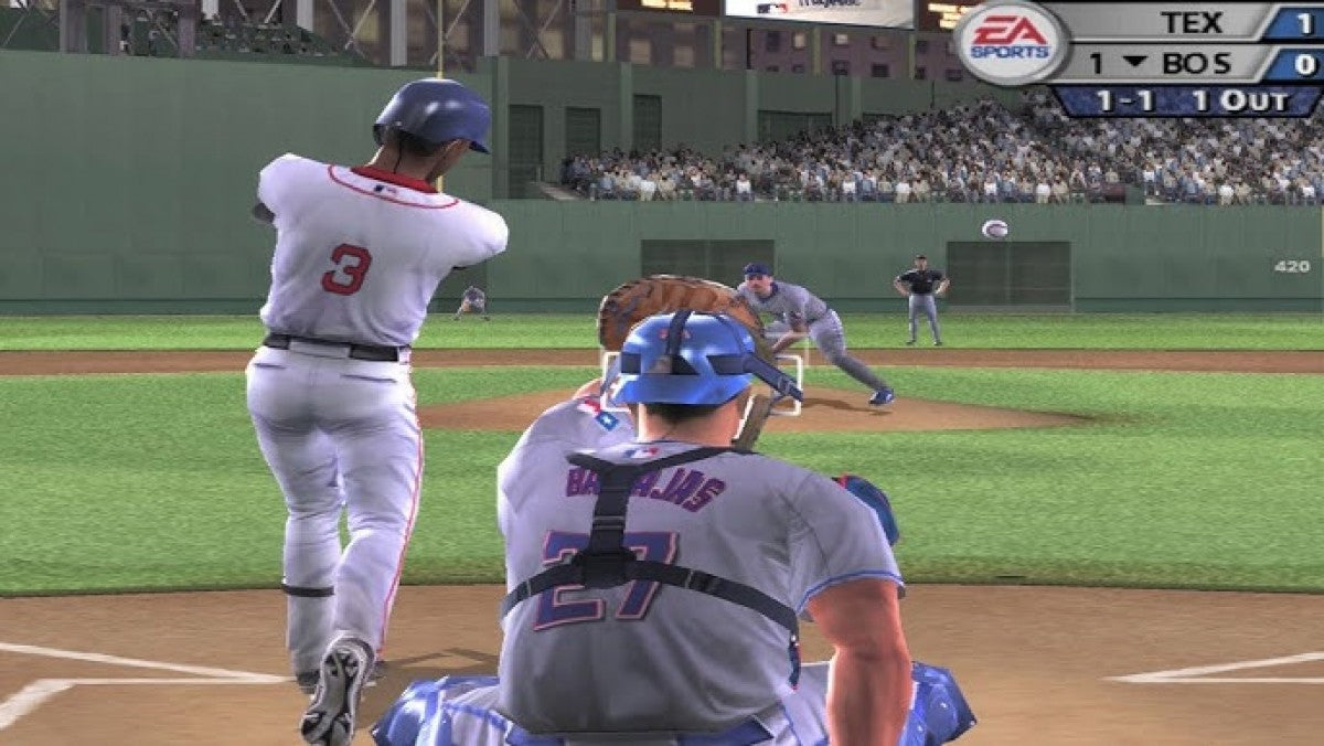MLB 2005 gameplay PlayStation 2 (PS2) featuring realistic baseball simulation with official teams, players, and immersive stadium gameplay.