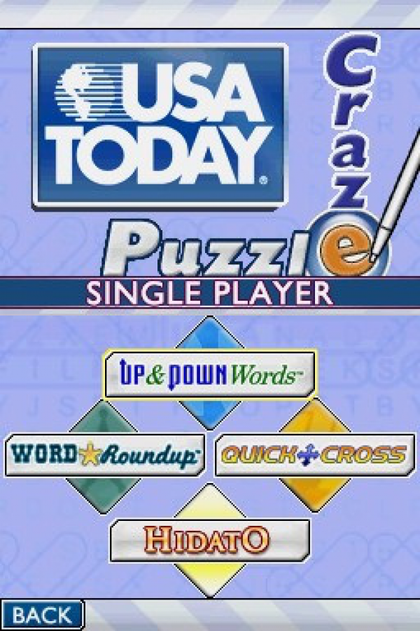 USA Today: Puzzle Craze title screen for Nintendo DS (DS) video game