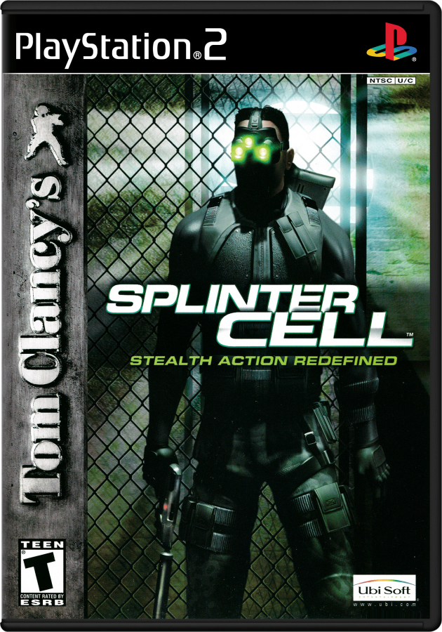 Tom Clancy's Splinter Cell: Stealth Action Redefined – PlayStation 2 (PS2) video game cover image, stealth action.