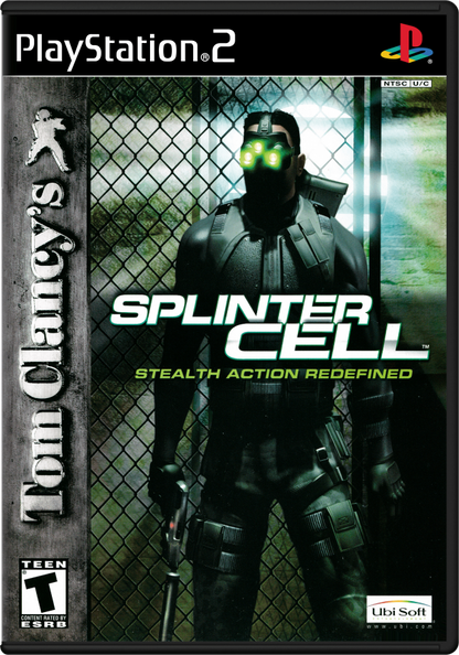 Tom Clancy's Splinter Cell: Stealth Action Redefined – PlayStation 2 (PS2) video game cover image, stealth action.