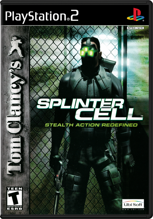 Tom Clancy's Splinter Cell: Stealth Action Redefined – PlayStation 2 (PS2) video game cover image, stealth action.
