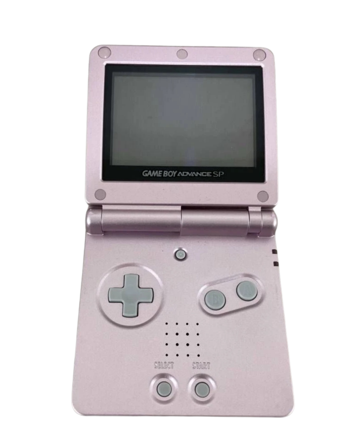 Game Boy Advance SP AGS-101 backlit pink console Nintendo Game Boy Advance GBA handheld system for retro video game enthusiasts featuring bright AGS-101 backlit screen rechargeable battery compact clamshell design portable gaming iconic Nintendo hardware compatibility with Game Boy Advance games collectible gaming appeal