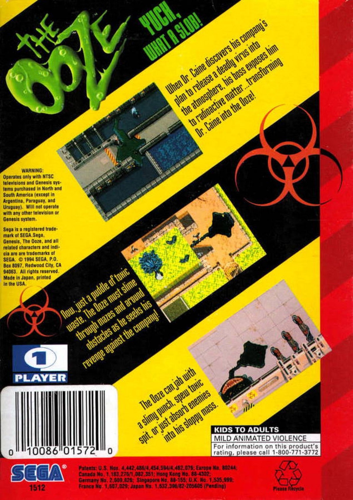 The Ooze Sega Genesis retro video game action adventure back of case (1995)
